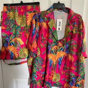 Rebdolls Tropical Pink and Green Button-Up